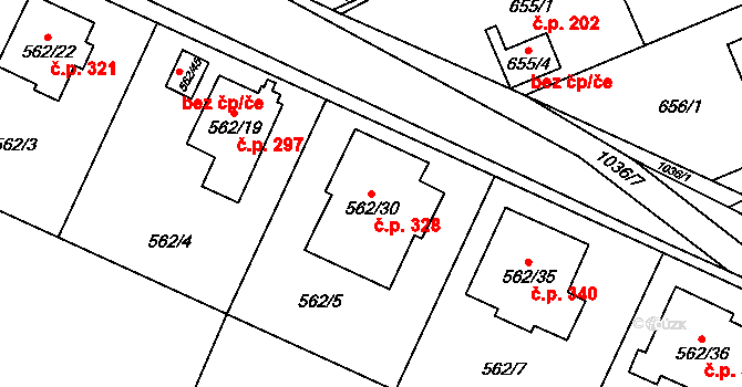 Tetčice 328 na parcele st. 562/30 v KÚ Tetčice, Katastrální mapa