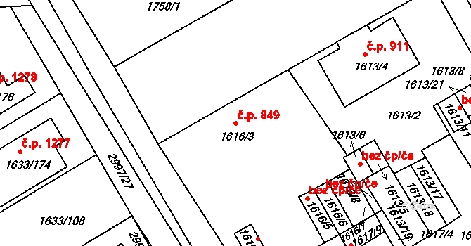 Rohatec 849 na parcele st. 1616/3 v KÚ Rohatec, Katastrální mapa