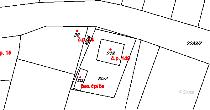 Troubky 149, Troubky-Zdislavice na parcele st. 218 v KÚ Troubky, Katastrální mapa