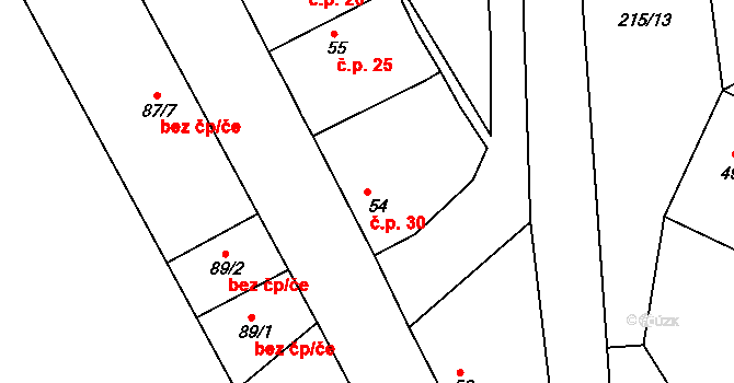 Skramníky 30, Klučov na parcele st. 54 v KÚ Skramníky, Katastrální mapa