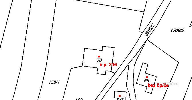 Roprachtice 216 na parcele st. 70 v KÚ Roprachtice, Katastrální mapa