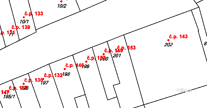 Cerhovice 149 na parcele st. 200 v KÚ Cerhovice, Katastrální mapa