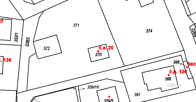 Chaloupky 20 na parcele st. 370 v KÚ Chaloupky, Katastrální mapa