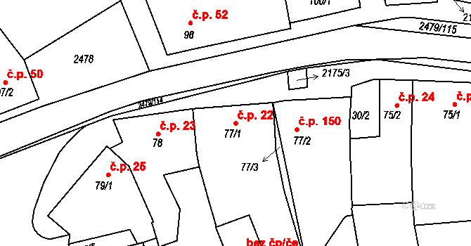 Litenčice 22 na parcele st. 77/1 v KÚ Litenčice, Katastrální mapa
