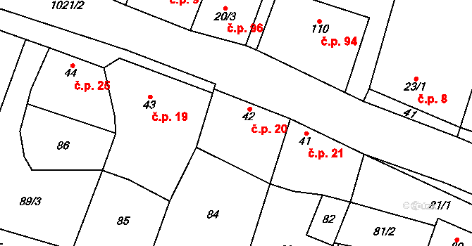 Cakov 20, Senice na Hané na parcele st. 42 v KÚ Cakov, Katastrální mapa