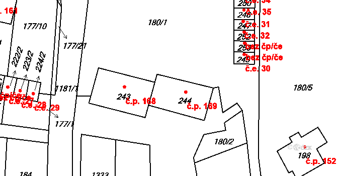 Liběšice 169 na parcele st. 244 v KÚ Liběšice u Litoměřic, Katastrální mapa