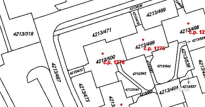 Lutyně 1276, Orlová na parcele st. 4213/500 v KÚ Horní Lutyně, Katastrální mapa