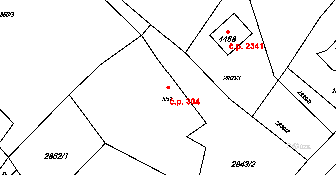 Rožnov pod Radhoštěm 304 na parcele st. 551 v KÚ Rožnov pod Radhoštěm, Katastrální mapa