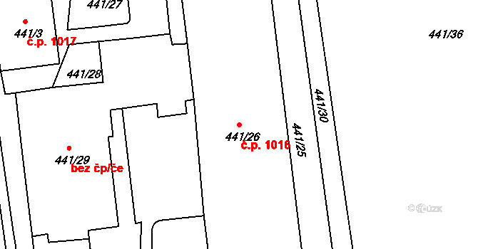Klíše 1016, Ústí nad Labem na parcele st. 441/26 v KÚ Klíše, Katastrální mapa