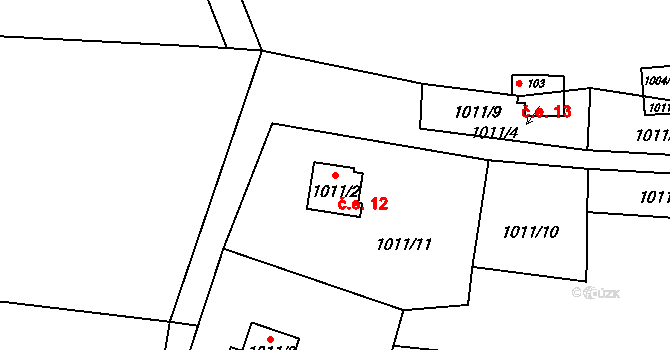Číhalín 12 na parcele st. 1011/2 v KÚ Číhalín, Katastrální mapa