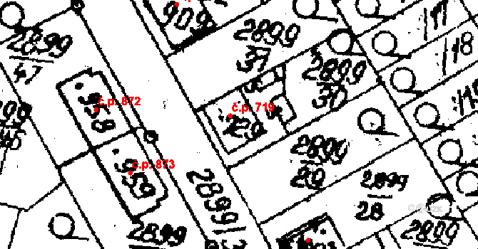 Jaroměřice nad Rokytnou 719 na parcele st. 729 v KÚ Jaroměřice nad Rokytnou, Katastrální mapa