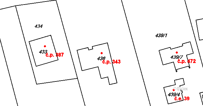Záblatí 343, Bohumín na parcele st. 436 v KÚ Záblatí u Bohumína, Katastrální mapa