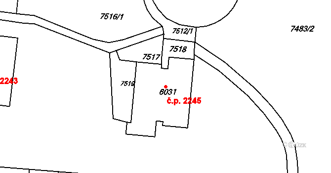 Líšeň 2245, Brno na parcele st. 6031 v KÚ Líšeň, Katastrální mapa