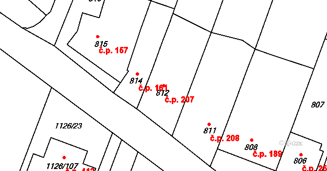 Lipůvka 207 na parcele st. 812 v KÚ Lipůvka, Katastrální mapa
