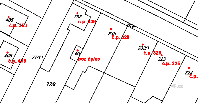 Dobroměřice 328 na parcele st. 335 v KÚ Dobroměřice, Katastrální mapa