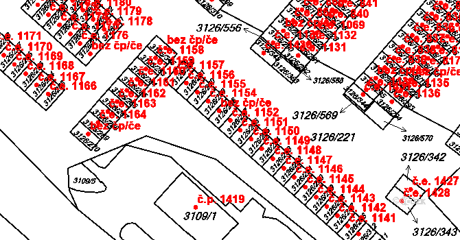 Pelhřimov 1152 na parcele st. 3126/257 v KÚ Pelhřimov, Katastrální mapa