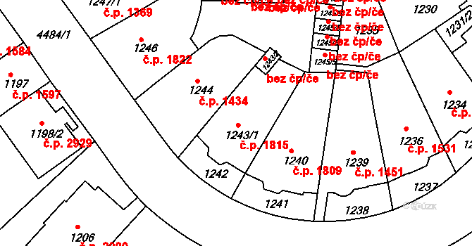 Teplice 1815 na parcele st. 1243/1 v KÚ Teplice, Katastrální mapa