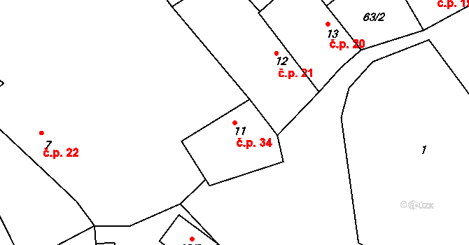 Radlice 34, Barchovice na parcele st. 11 v KÚ Radlice u Barchovic, Katastrální mapa