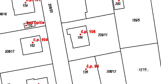 Vojkovice 106 na parcele st. 164 v KÚ Vojkovice u Kralup nad Vltavou, Katastrální mapa