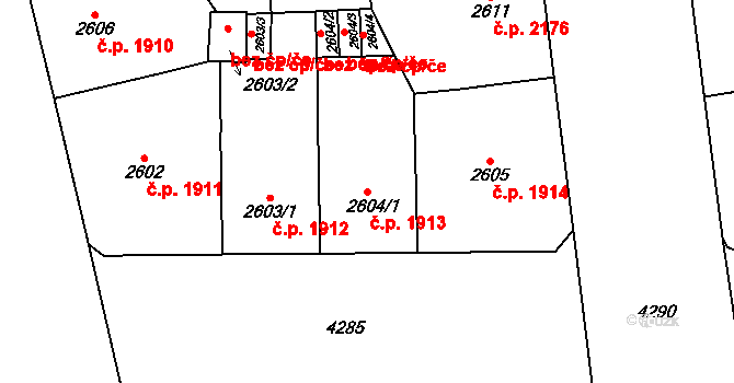 Vinohrady 1913, Praha na parcele st. 2604/1 v KÚ Vinohrady, Katastrální mapa