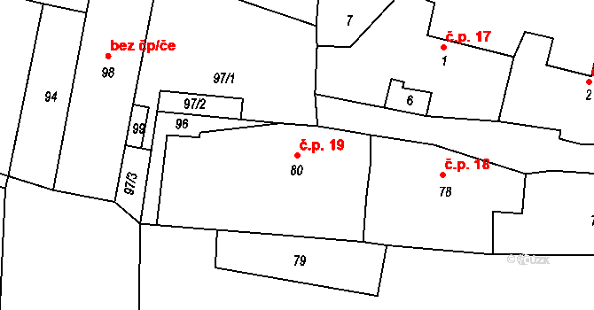 Horčápsko 19 na parcele st. 80 v KÚ Horčápsko, Katastrální mapa