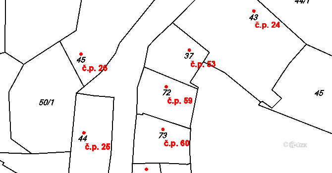 Čečelovice 59 na parcele st. 72 v KÚ Čečelovice, Katastrální mapa