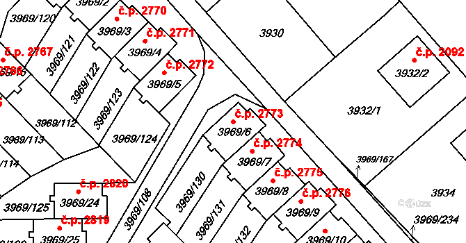 Česká Lípa 2773 na parcele st. 3969/6 v KÚ Česká Lípa, Katastrální mapa