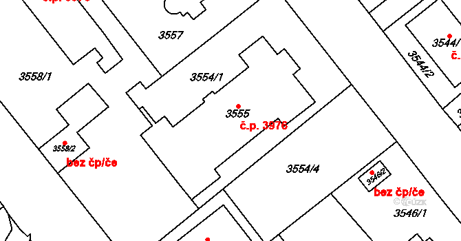 Chomutov 3976 na parcele st. 3555 v KÚ Chomutov I, Katastrální mapa