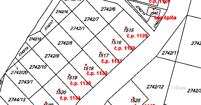 Rosice 1131 na parcele st. 1517 v KÚ Rosice u Brna, Katastrální mapa