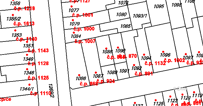 Šlapanice 865 na parcele st. 1088 v KÚ Šlapanice u Brna, Katastrální mapa