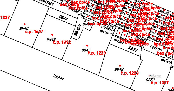 Jižní Předměstí 1228, Plzeň na parcele st. 9845 v KÚ Plzeň, Katastrální mapa
