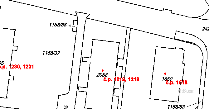 Ústí nad Orlicí 1218,1219 na parcele st. 2058 v KÚ Ústí nad Orlicí, Katastrální mapa