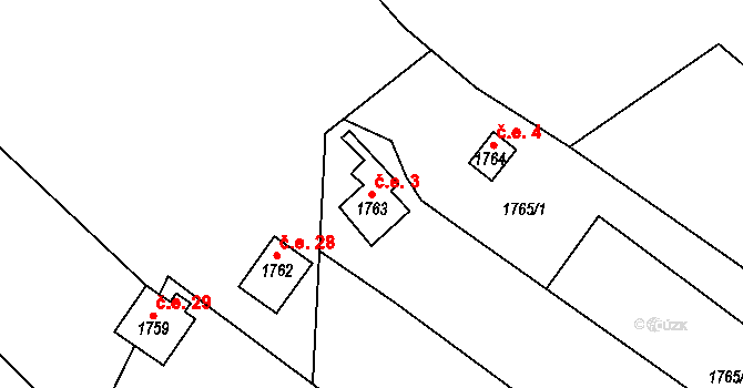 Dolní Kounice 3 na parcele st. 1763 v KÚ Dolní Kounice, Katastrální mapa