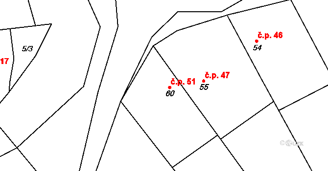 Miškovice 51, Třebovle na parcele st. 60 v KÚ Miškovice u Kouřimi, Katastrální mapa