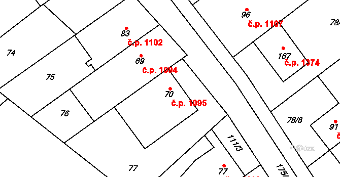 Litovel 1095 na parcele st. 70 v KÚ Chořelice, Katastrální mapa
