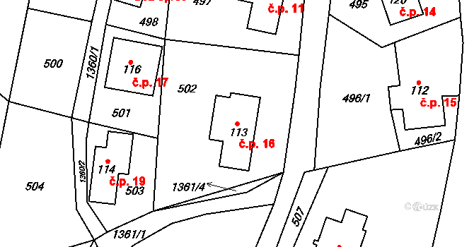Minkovice 16, Višňová na parcele st. 113 v KÚ Višňová u Frýdlantu, Katastrální mapa