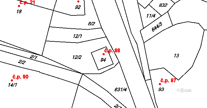 Hnojnice 88, Libčeves na parcele st. 94 v KÚ Hnojnice, Katastrální mapa