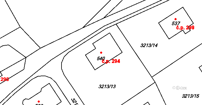 Líšnice 294 na parcele st. 540 v KÚ Líšnice, Katastrální mapa