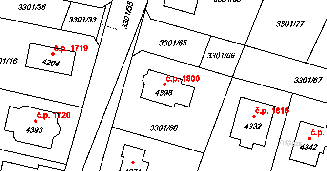 Čelákovice 1800 na parcele st. 4398 v KÚ Čelákovice, Katastrální mapa
