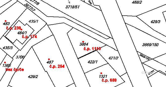 Žichlínské Předměstí 1110, Lanškroun na parcele st. 3864 v KÚ Lanškroun, Katastrální mapa