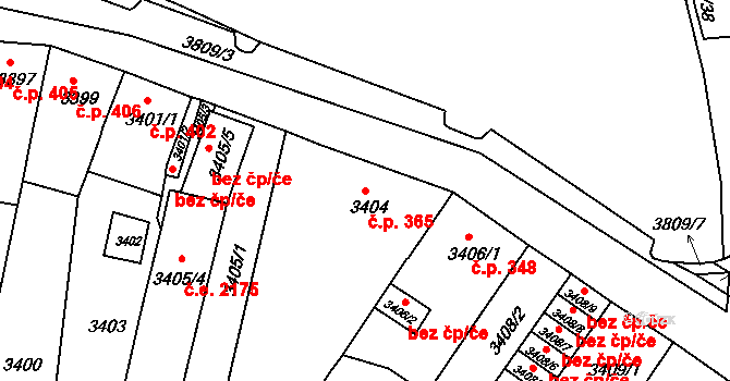 Jirkov 365 na parcele st. 3404 v KÚ Jirkov, Katastrální mapa
