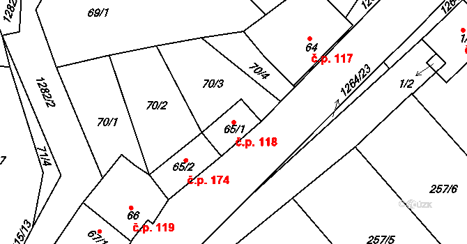 Vranová Lhota 118 na parcele st. 65/1 v KÚ Vranová, Katastrální mapa