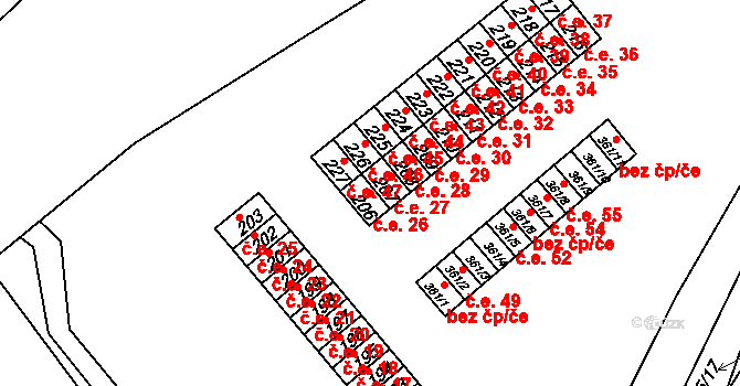 Mariánské Radčice 26 na parcele st. 206 v KÚ Mariánské Radčice, Katastrální mapa