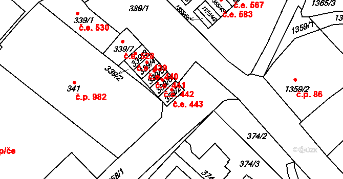 Rumburk 1 443, Rumburk na parcele st. 358/2 v KÚ Rumburk, Katastrální mapa