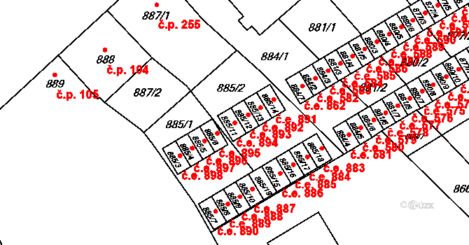 Vyškov-Předměstí 894, Vyškov na parcele st. 885/11 v KÚ Vyškov, Katastrální mapa