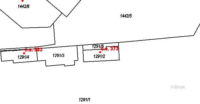 Veverská Bítýška 373 na parcele st. 1291/2 v KÚ Veverská Bítýška, Katastrální mapa