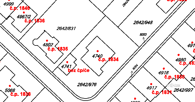 Kuřim 1834 na parcele st. 4740 v KÚ Kuřim, Katastrální mapa