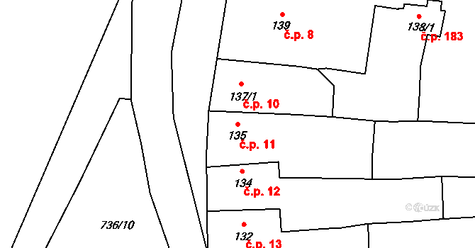 Sedlec 11, Sedlec-Prčice na parcele st. 135 v KÚ Sedlec u Votic, Katastrální mapa