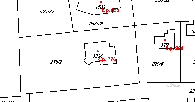 Muglinov 776, Ostrava na parcele st. 1334 v KÚ Muglinov, Katastrální mapa