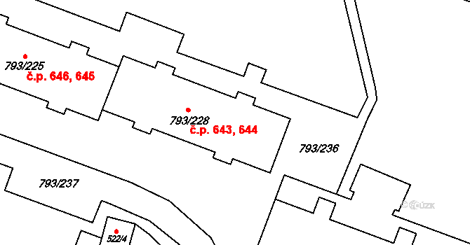 Výškovice 643,644, Ostrava na parcele st. 793/228 v KÚ Výškovice u Ostravy, Katastrální mapa